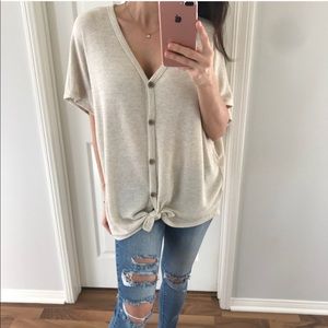 REPOSH // Beige Waffle Button Down Top